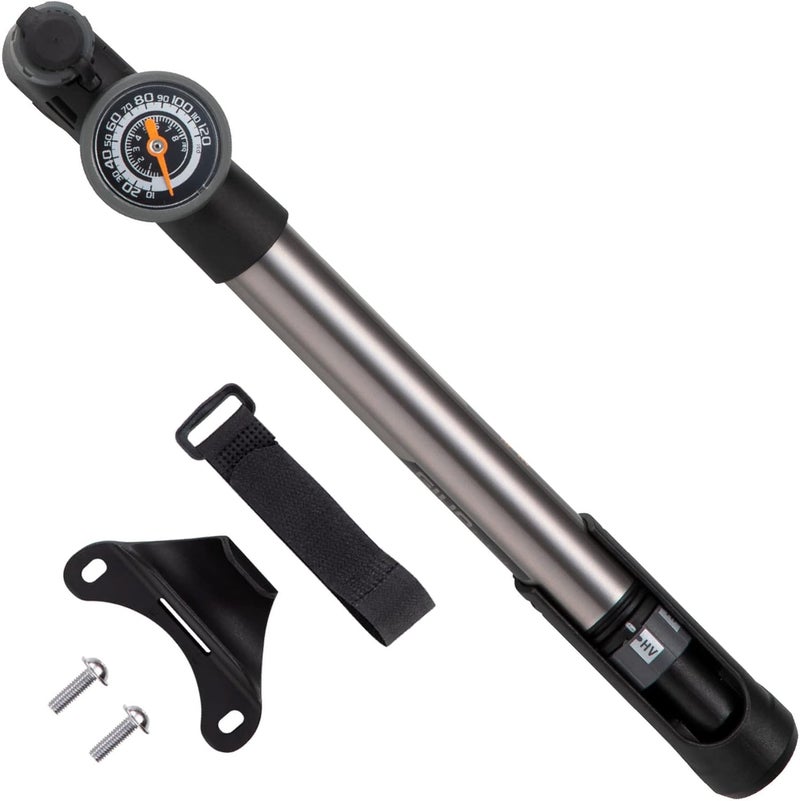 Giyo Mini Bike Pump with Gauge 2 Stage HP/HV 120 PSI Schrader & Presta Bike Tire Pump | Easy Inflation for Road & MTB | Frame Mount Included | Taiwan Made (GP-993) - Image 1